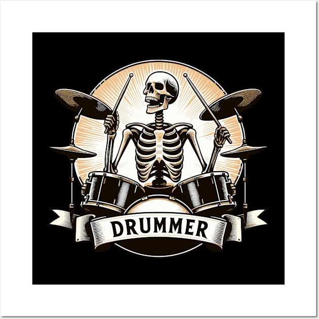 Funny Skeleton Drummer Music Lover Wall Art by TomFrontierArt